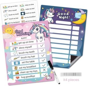 Routine Chart with Unicorn images. Morning and Night Routine Charts.